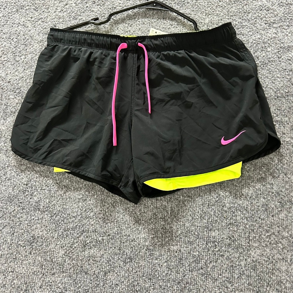 Nike Shorts Womens Size S Black Dri-Fit Neon Running Athletic Built-in Liner
